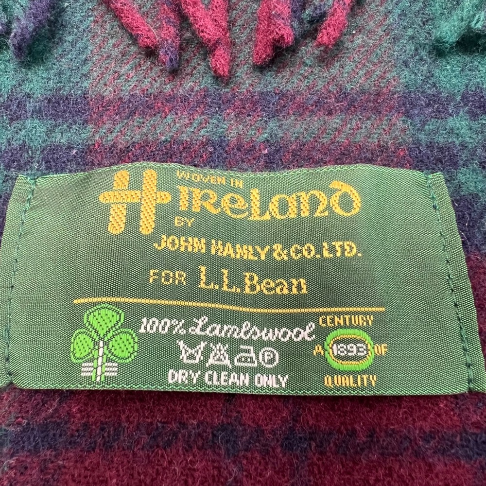L.L. Bean Scarf John Hadley Lindsay Tartan Plaid 100% Lambswool Made Ireland VTG - Picture 2 of 4